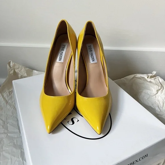 Steve Madden Orkid yellow patent heels pumps 4in heel size 6 - Picture 5 of 14